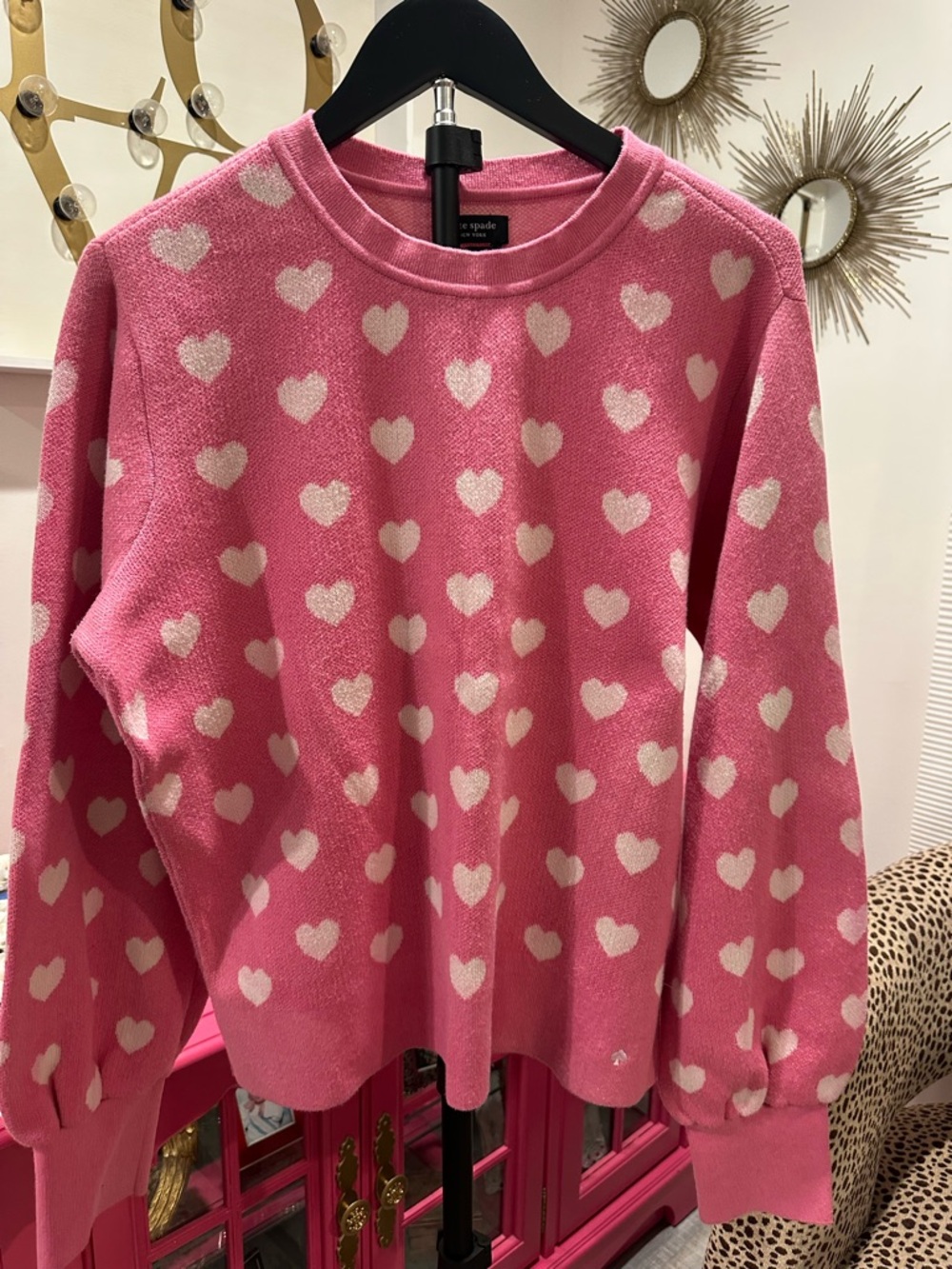 kate spade Pink Heart-Print Crewneck Sweater